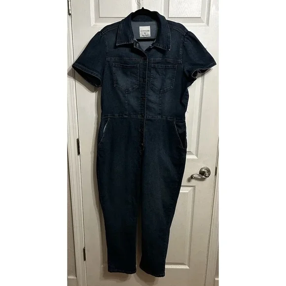 Celebrity Pink XXL Romper Jumper Denim Blue Jeans Dark Wash Western Button Up - Picture 2 of 14